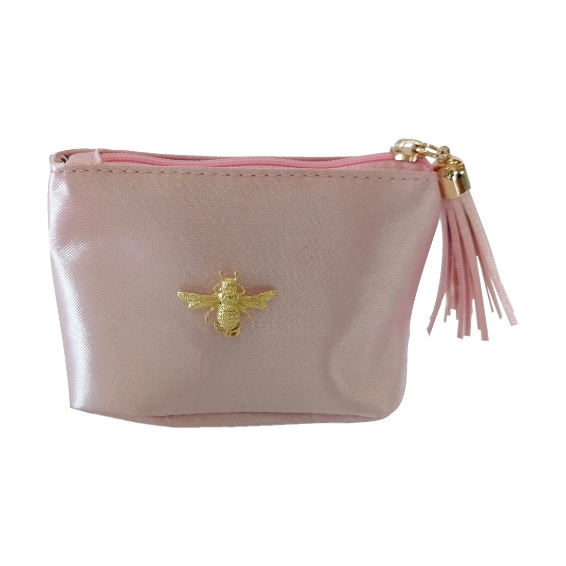 Satin jewellery bag with decorative bee, pink