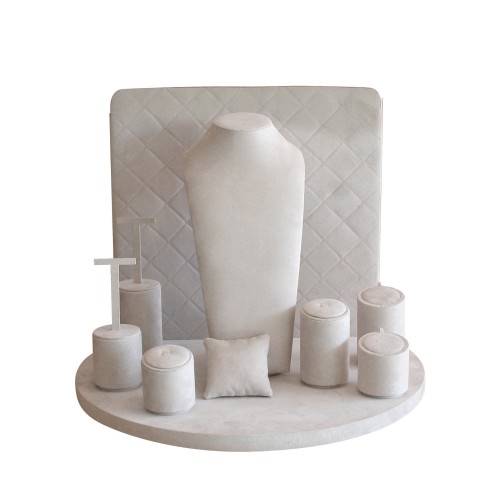 Escaparate de joyería Capri "L", con trasera acolchada en color crema